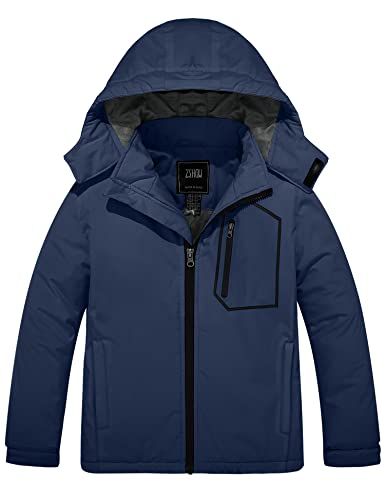 Zshow Boy's Ski Jacket Fleece Winter Outdoor Hooded Snow Coat Windproof Raincoats(Dark Blue,8) #TOP21