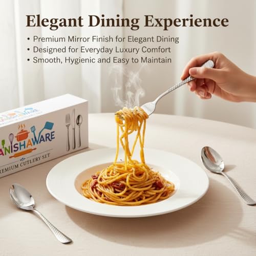 Image of Classic Silver 4 Pcs Stainless Steel Cutlery Set for Dining Table, Dishwasher Safe Glossy Flatware (Perfect Spoon Fork Set)