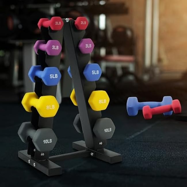 Colored Neoprene Dumbbell Set with Rack, Multiple Weight Options, 20LBS, 32LBS, 50LBS and 56LBS Sets