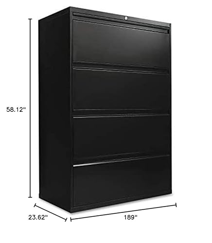 Alera Alelf3654Bl Four-Drawer Lateral File Cabinet, 36W X 19-1/4D X 53-1/4H, Black #TOP3