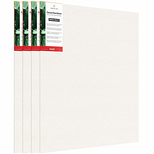 Image of Scholar Art Hobby Series 04 Oz (230 GSM) 100% Cotton Canvas Panel Board for Painting (White Blank Canvas Boards for Acrylic Paint, Oil Paint, Wet & Dry Media) | 24 inchx24 inch (60x60 cm), Pack of 4