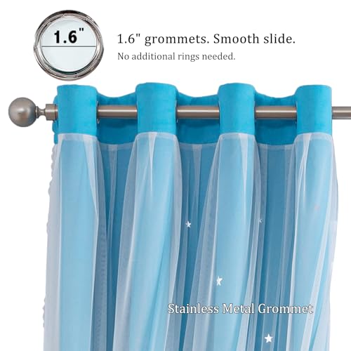 Image of indistar Dreamy Star Cutout Blackout Curtains with White Sheer,Double Layer Curtains for Girls Bedroom, Hollow Out Drapes for Nursery (2 Panel,52Wx84L,Blue Purple)