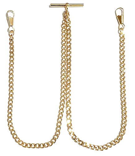 Desperado Gold Double Albert Vest Pocket Watch Chain with T bar Assembled in USA! (3910-G)