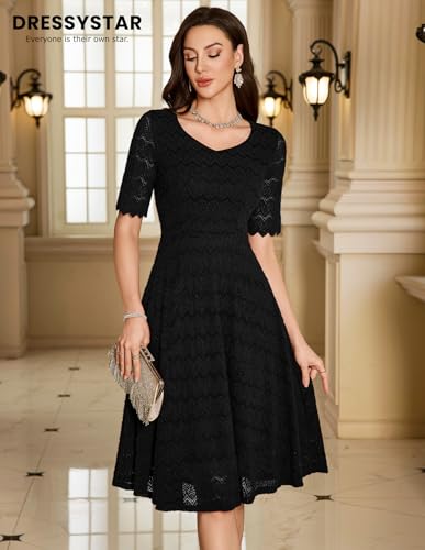 Image of Dressystar Women's Short Sleeve Lace Wedding Guest Dress V Neck A Line Formal Cocktail Evening Party Dresses 2025