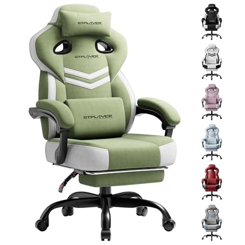 Image of GTPLAYER Gaming Chair for Adults, Ergonomic High Back Chair with Footrest | Big & Tall Computer Video Gaming Chair, Comfort Wide Seat with Lumbar Support for Big /Tall, Office /Home, Tf - Green