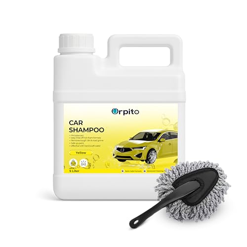 Orpito Car Shampoo 5L | pH Balanced High Foam Car Wash Liquid | Safe on Paint & Coatings | Removes Dirt, Grease & Road Grime | For Hard & Soft Water With A Mop (1, Yellow)