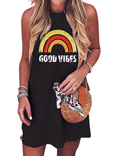Image of Sun Salt Sand Coconut Tree Sleeveless Mini Dress Women Casual Summer Beach Vacation Dress Workout Tank Dress