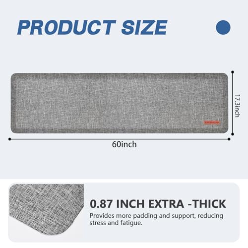 Image of Anti Slip 7 /8 inchs Anti Fatigue Kitchen Floor Mat, Ergonomic Comfort Standing Mat, Waterproof Kitchen Runner for Home, Kitchen, Office, Laundry, Garage (Light Gray, 17.3 inch x 60 inch -0.87 inch)