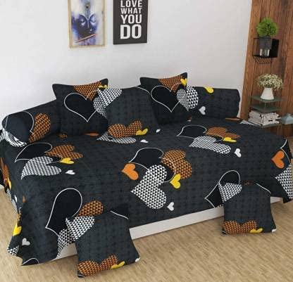 FESTIVAL HOME FURNISHINGS Cotton 400TC Diwan Set (60X90 Inch Bedsheet 16x16inch Cushion Covers 18x28 inch Bolster Covers) Boxes Design, Multicolour-image-30