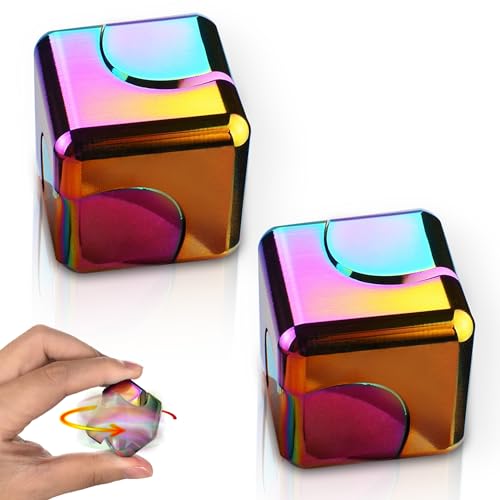 2 Pc Fidget Spinner Toys Cube Adults, Easter Basket Stuffers for Teens Metal EDC Cool Desk Gadgets Office Toys Small Anxiety Figette Sensory Toy, ADHD Tool Fingears Figet Stress Valentine Gift For Boy