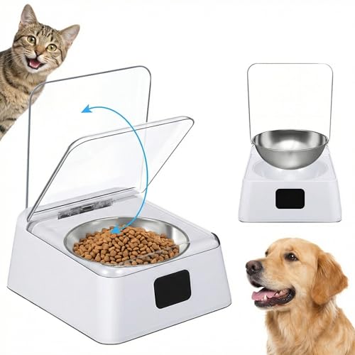 BESPORTBLE Automatischer Futterautomat Katze & Hund für Nass- & Trockenfutter Sensor Futterspender öffnet Automatisch Luftdicht gegen Gerüche & Insekten Edelstahlnapf Batteriebetrieben