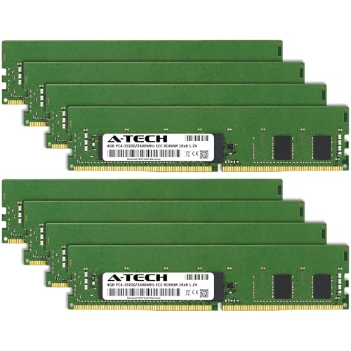 Image of A-Tech 32GB Kit (8x4GB) DDR4 2400MHz PC4-19200 ECC RDIMM 1Rx8 Single Rank 1.2V ECC Registered DIMM 288-Pin Server & Workstation RAM Memory Upgrade Modules (A-Tech Enterprise Series)