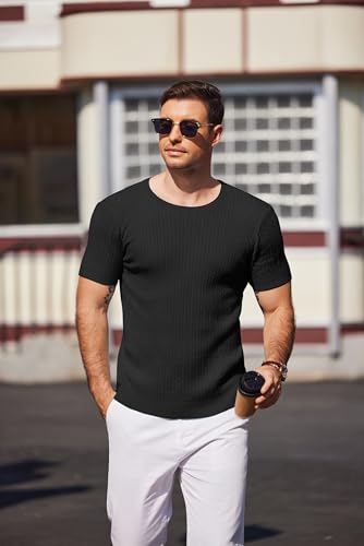 COOFANDY Men's Knit T Shirt Short Sleeve Crewneck Casual Vintage T-Shirts Summer Twist Knitted Pullover Tee2