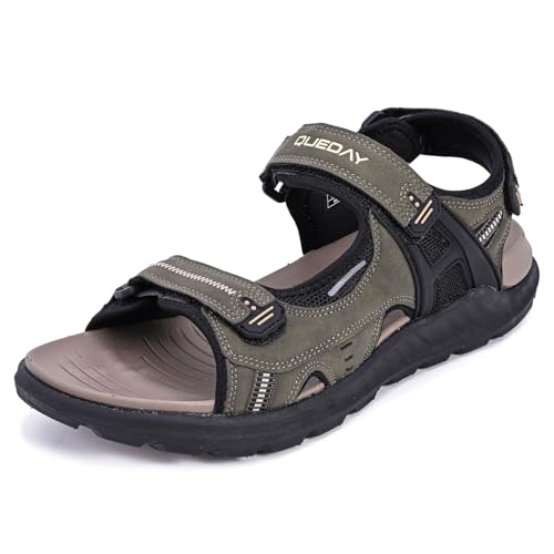 Image of Queday Mens Closed Toe Outdoor Hiking Sandals | Arch Support, 3 Adjustable Straps, Non-slip rubber outsole, Budget-friendly for beach, Daily, walking, fishing