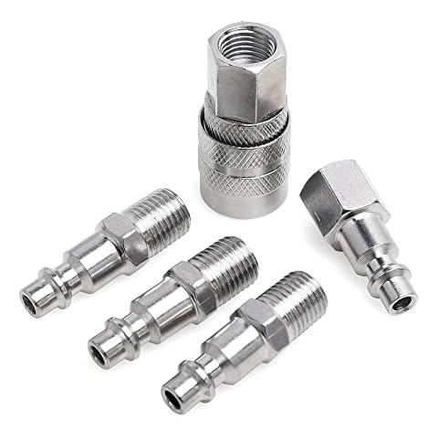 DOTOOL Air Coupler and Plug Kit 1/4" NPT Quick Connect Accessories 5 Pieces Air Compressor Hose Accessories Fittings Cover