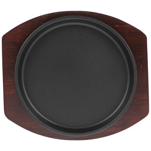 ZUNOXAZ Padella per Bistecca Rotonda in Spesso da Antiaderente per Grigliate all Aperto con Vassoio in Legno Resistente e Facile da Pulire