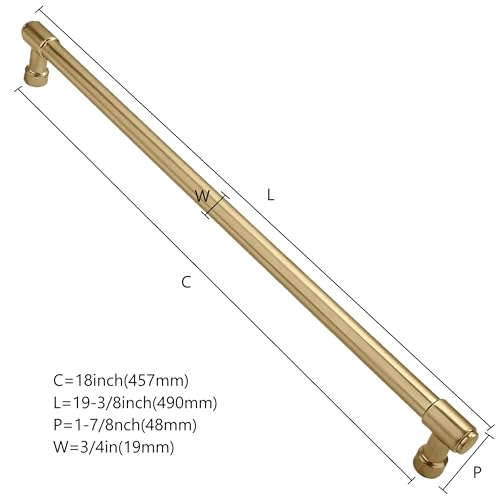 ZAUYX Solid Heavy Duty Jasper Pull Brushed Gold Appliance Pull 18 Inch Brushed Brass Cabinet Pulls Extra Long Kitchen Cabinet Handles Cabinet Hardware Kitchen Handles for Drawer Cupboard Handles by ZAUYX - Image 2