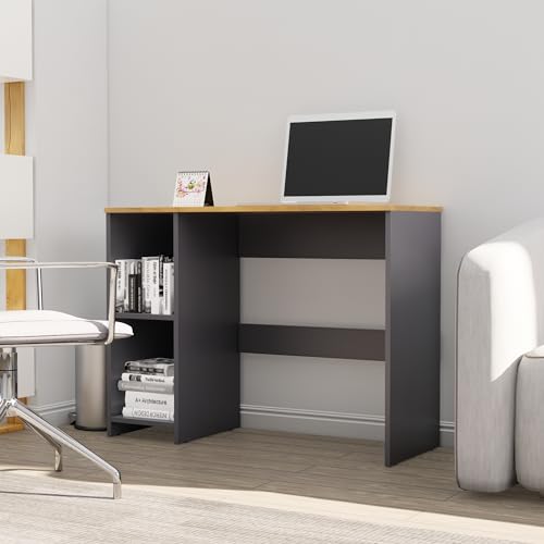 Image of Bniture Wooden Study Table for Home | Engineered Wood Study Table with 2 Storage Shelf | Multi Purpose Computer Desk for Writing & Study | Laptop Table for Study Room & Office, Slate Grey & Giant Wood