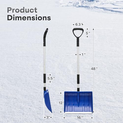 Athena Collection 16\" Snow Shovel for Driveway,Plastic Shovel with D-Grip Handle,Detachable Large Snow Shovel with Durable Aluminum Edge for Car Garage Camping Outdoor