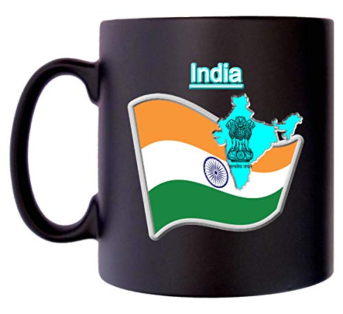 Klassek India Flag Indian Map Mug Coffee Tea 10Oz Black Satin Coat Of Arms Coa Bhārat Gaṇarājya Crest Symbol