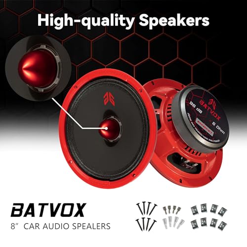 Image of MX80E1 Loudspeaker 8 Inch Midrange 560 Watts 6 Ohms Red Bullet, Premium Quality Audio Door Speakers for Car or Truck Stereo Sound System, Red (2 Speakers)