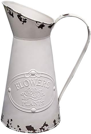 MISIXILE French Style Country Vintage White Large Vase, Metal Rustic Primitive Jug Vase Pitcher for Home Wedding Cafe Decor-11(White)