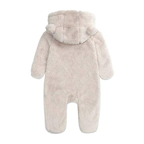 Newborn Baby One Piece Romper Warm Fleece Jumpsuit Cartoon Bear Hooded Snowsuit Footie Outfits Beige 9-12Month #TOP1