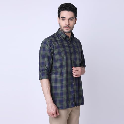 Image of J. HAMPSTEAD Cotton Slim Fit Checkered Casual Shirt for Men
