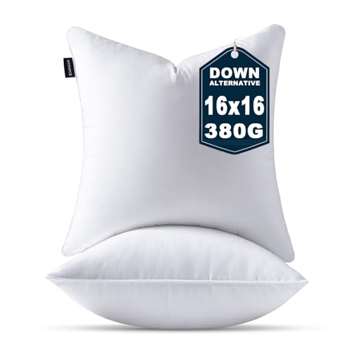OTPIPCS 40 x 40 CM Cushion Insert Set of 2 Down Alternative 16 x 16 Inche Throw Pillow Inserts Small Fluffy Decorative Cushion White Square Pillows Stuffing for Living Room Couch Bed Sofa Cushions