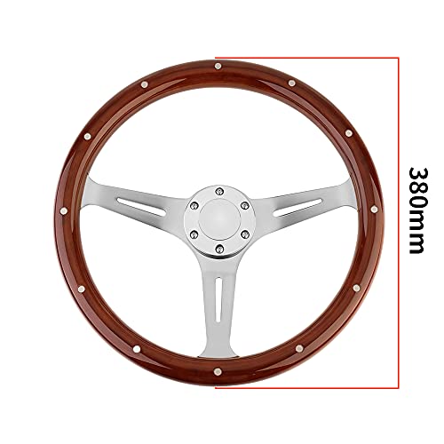 Yehicy 15" Classic Wood Grain Steering Wheel Riveted Light Wood Grip Universal Car Racing Wood Steering Wheels Slotted 3 Spoke With Horn Button #TOP3