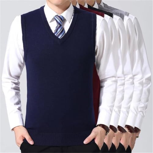 Men's Knitted Sweater Vest Casual Solid Color Sleeveless Pullover Business Waistcoat Tops2