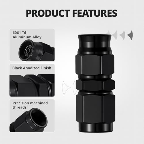 Image of EVIL ENERGY 3AN PTFE Hose End Fitting Straight Black for PTFE Hose Only 4PCS