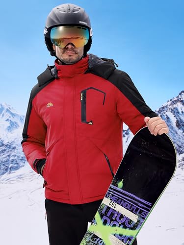 Image of WULFUL Men's Ski Jackets Warm Winter Snow Windbreaker Resistant Snowboard Fleece Coat Mountain Waterproof Parka with Hood