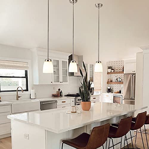 Gzbtech Mini Brushed Nickel Pendant Lighting,Single Ceiling Hanging Light With Opal Glass Shade,Modern Small Pendant Light Fixtures For Kitchen Island Dining Room Table Hallway Over Sink-2 Pack #TOP6