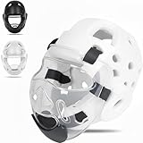 Youth & Adults Taekwondo Headgear – Adjustable MMA Helmet with Removable Face Shield & Ultra-Soft Padding for Kickboxing, Muay Thai, Combat Training (White, Small)