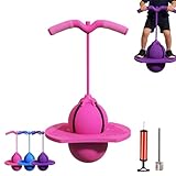 Balance Jumping Ball with Handle and Ball Pump,Perfect for Balance, Coordination with Handle, Indoor & Outdoor Fun, High Jump Toy Bounce Jump Trick Board for Kids & Adults (Pink)