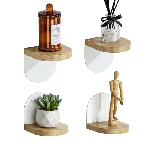 SAYAYO Wandregal Holz Kleine 4er-Set Kleines Regal Wand Weiß Mini Regal Wandregal Ohne Bohren Schweberegal für Wohnzimmer Schlafzimmer Badezimmer Küche
