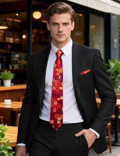 Image of Barry.Wang Men Tie Set Floral Paisley Silk Necktie Pocket Square Cufflinks Formal Wedding Party Business