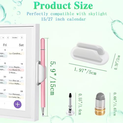 Image of Stylus and Mount for Nintendo Switch /Skylight Calendars 15 /27 Inch, Dual Tip with Mesh and Disc Tip | Magnetic Pen Cap | Flexiple Stylus Holder Mount to Calendar,Capacitive Stylus Pen-White-Pink