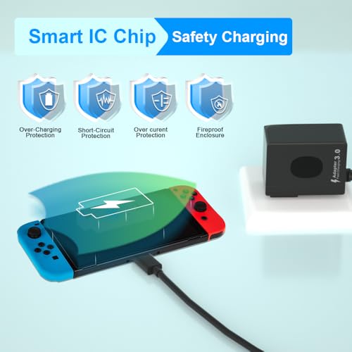 Image of Fast Charging Power Charger for Nintendo Switch, USB-C Type C Power Adapter for Nintendo Switch /Lite /OLED,Support TV Mode 15V 2.6A (Pack of 2)