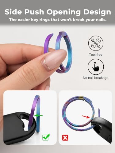 Image of Titanium Key Rings Heavy Duty Side Push Easy Open Split Keychain Rings