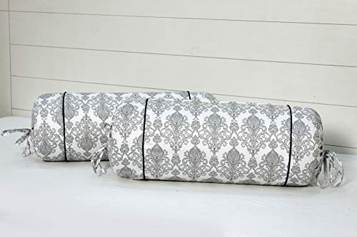 Image of AURAVE Cotton Satin 300 TC Bolster Cover with Drawstring Closure, Set of 2, Soft Breathable Durable Machine Washable for Sofa Bed & Home Decor, 15 inchx30 inch, Grey | Cover Only