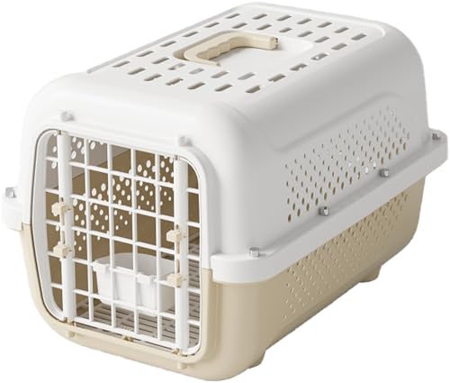 Pantress 猫・小型犬用 ペットキャリー キャリーケース - 航空機対応 防災グッズ 旅行用 おしゃれ キャリーバッグ プラスチック製 軽量 通気孔付き ペットハウス 散歩用 車移動 病院通い 脱走防止 安全設計 ワンタッチ開閉 (ベージュ)
