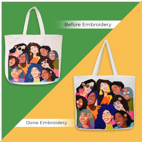 Image of picknMAKE DIY Embroidery Tote Bag for Women - Stylish & Aesthetic Office Bag | Customizable with Sequins, Crochet Rings, Gota Flowers & Tassels | 16 inch x 16 inch with Zipped Pocket All Materials Included