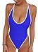 ALLureLove Sexy Womens Monokini Deep V One Piece Backless Cheeky Swimwear Semi Thong Bikini (Deep Blue, Large)