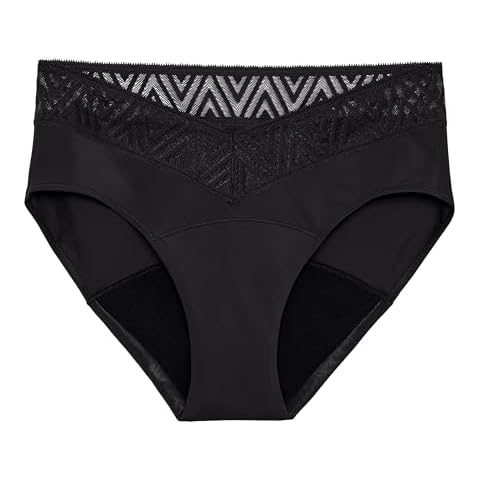 Thinx Period Underwear, Comfort-Stretch Hip Huggers, Holds Up to 12 Tampons, FSA HSA Approved Period Panties, Menstrual Underwear for Women, Leakproof & Reusable, Black with Lace, L Cover