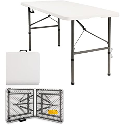 Sorfey Folding Table 4-Foot Plastic Trestle Indoor & Outdoor for Picnic, BBQ, Party Cover