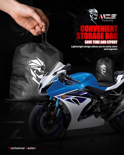 Image of MZS Motorcycle Cover Waterproof Outdoor, Heavy Duty All Season Weather Sun Protection with Storage Bag Vents Night Reflective Cotton Lining Lock Holes fits up to 86 inch Motorbikes Vehicle Covers
