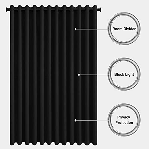 Image of DWCN Total Privacy Room Divider Blackout Curtain - Thermal Curtains for Patio Door, Living Room, Bedroom Partition and Shared Office Space, 1 Grommet Curtain Panel, 20ft Wide x 8ft Tall, Black