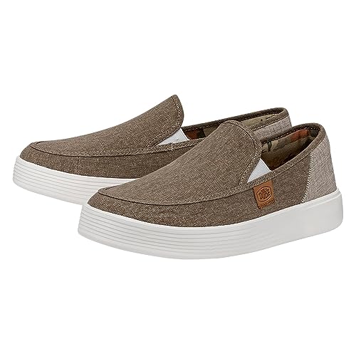 HEYDUDE Sunapee Craft Linen Shoes for Men - Soft-Knit Construction - Slip-on Style - Round-Toe Design Olive 9 M4